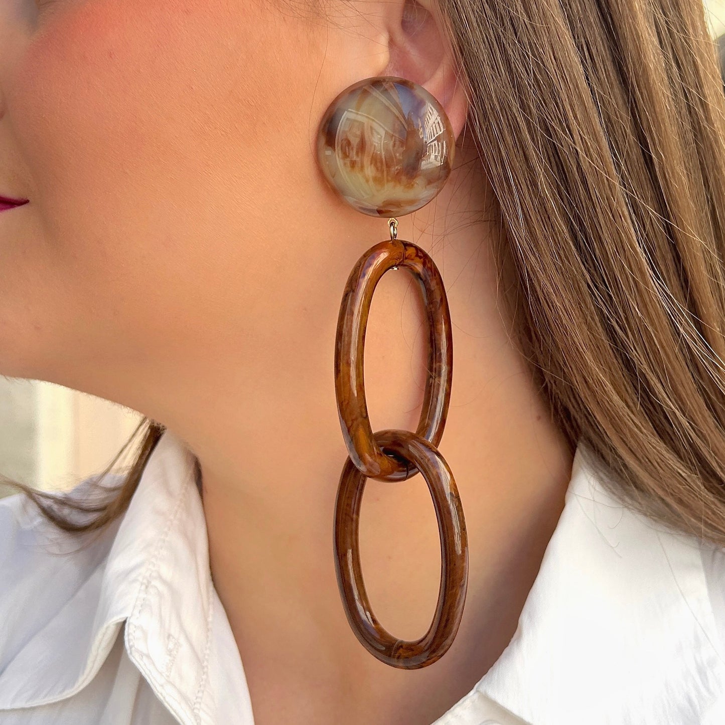 Boucles d’oreilles Double Messe Marron XL Francine Bramli Paris
