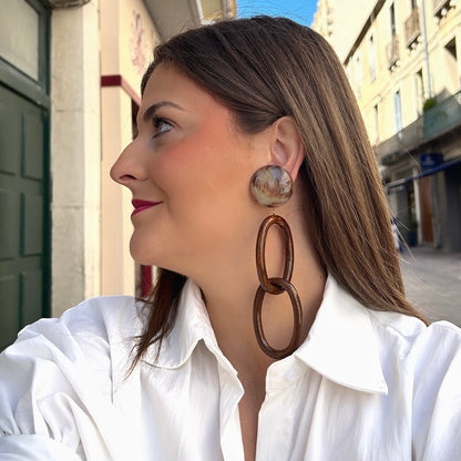Boucles d’oreilles Double Messe Marron XL Francine Bramli Paris
