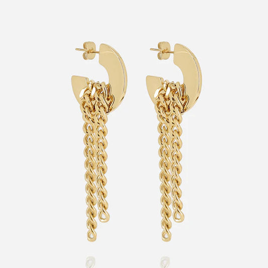 Boucles d’oreilles Eclipse ZAG en acier inoxydable doré avec chaînes gourmettes pendantes