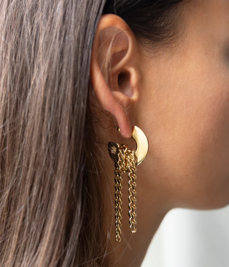 Boucles d’oreilles Eclipse ZAG en acier inoxydable doré avec chaînes gourmettes pendantes