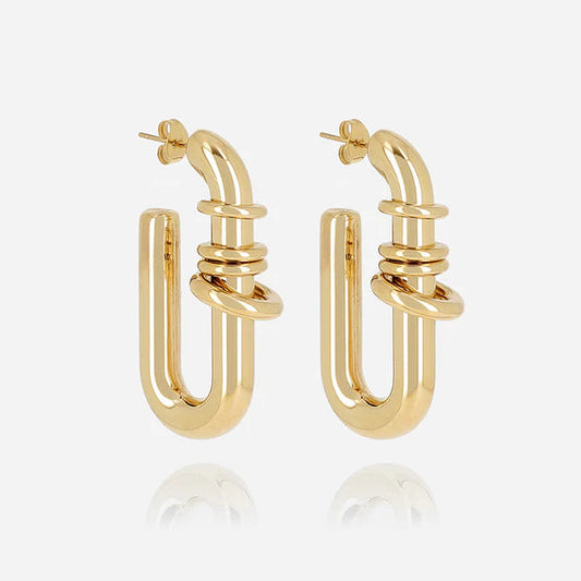 Boucles d’oreilles Edwina ZAG en acier inoxydable doré avec anneaux sculpturaux entrelacés