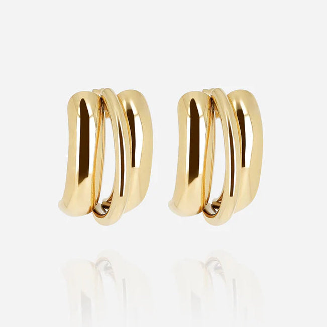 Boucles d’oreilles Eliom ZAG en acier inoxydable doré effet triple anneau