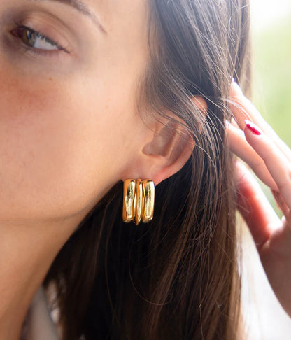 Boucles d’oreilles Eliom ZAG en acier inoxydable doré effet triple anneau