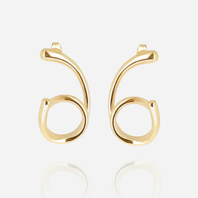 Boucles d’oreilles Elpi ZAG en acier inoxydable doré avec design graphique en spirale