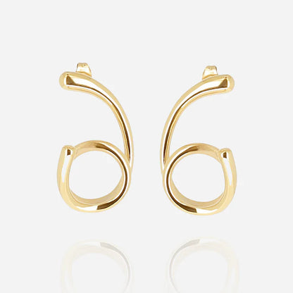 Boucles d’oreilles Elpi ZAG en acier inoxydable doré avec design graphique en spirale