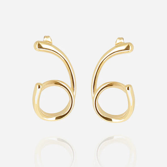 Boucles d’oreilles Elpi ZAG en acier inoxydable doré avec design graphique en spirale