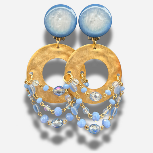 Boucles d’oreilles Evian lavande Francine Bramli Paris perles bleues