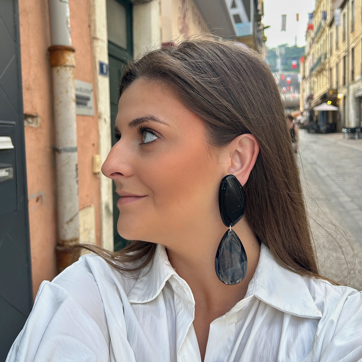 Boucles d’oreilles Fluxia Noir pendantes Francine Bramli Paris

