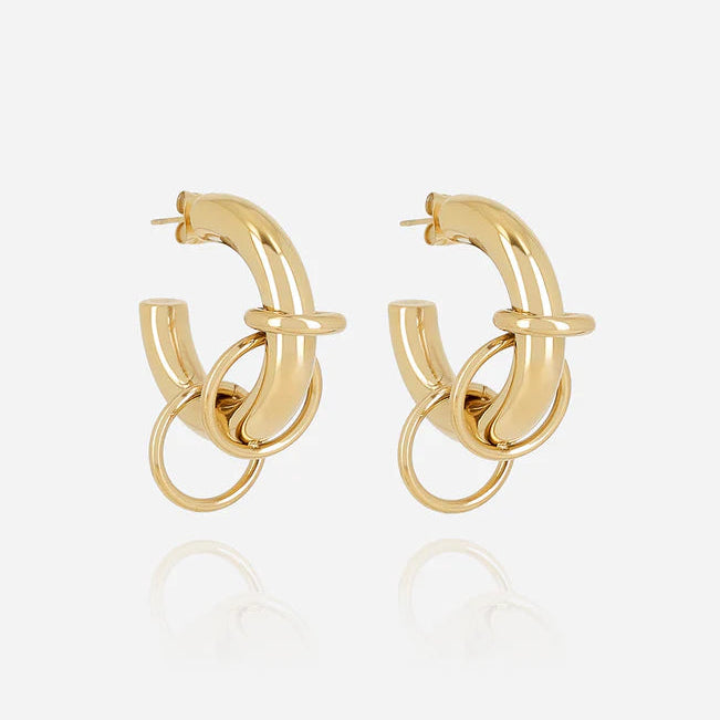 Boucles d’oreilles Francesca ZAG en acier inoxydable doré avec anneaux entrelacés