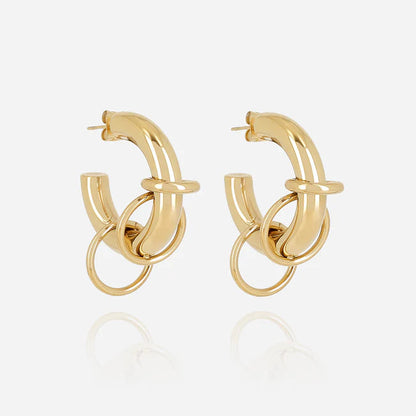Boucles d’oreilles Francesca ZAG en acier inoxydable doré avec anneaux entrelacés