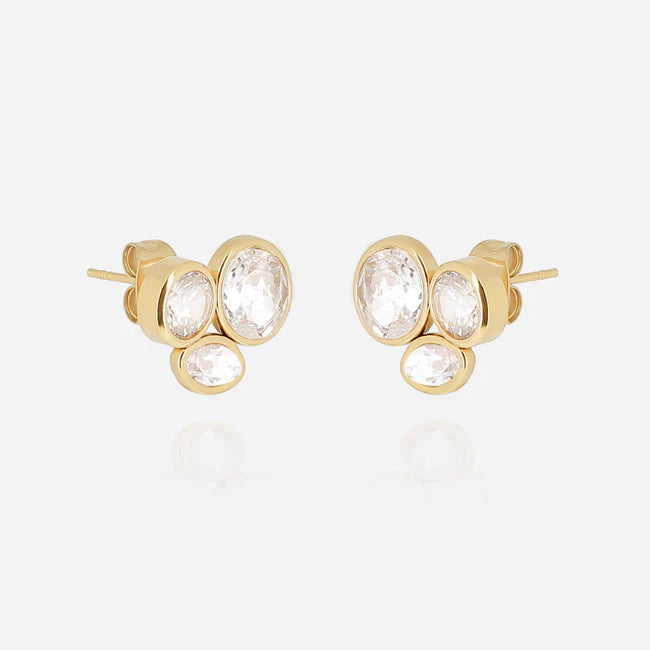 Boucles d’oreilles Galane ZAG en acier inoxydable doré avec trois zirconiums