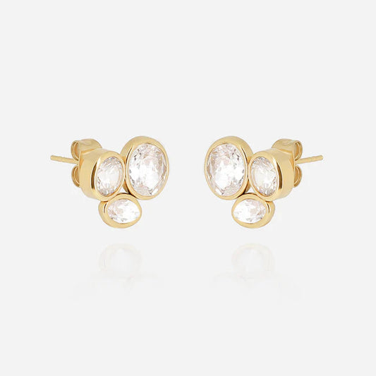 Boucles d’oreilles Galane ZAG en acier inoxydable doré avec trois zirconiums