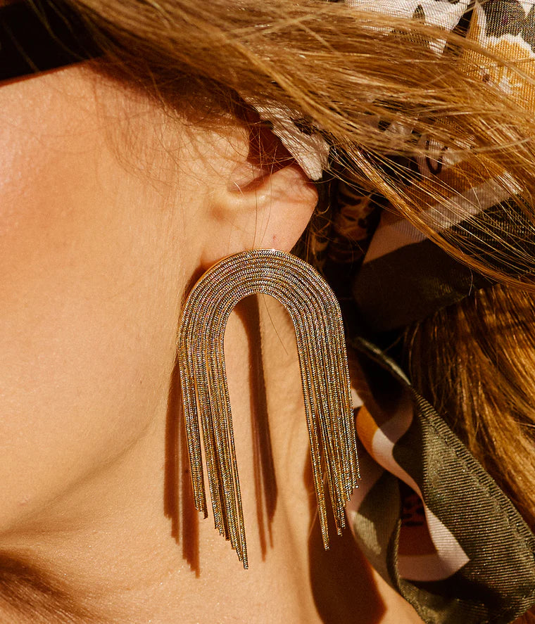 Boucles d’oreilles Giave ZAG en acier inoxydable doré ou argenté avec chaînes pendantes