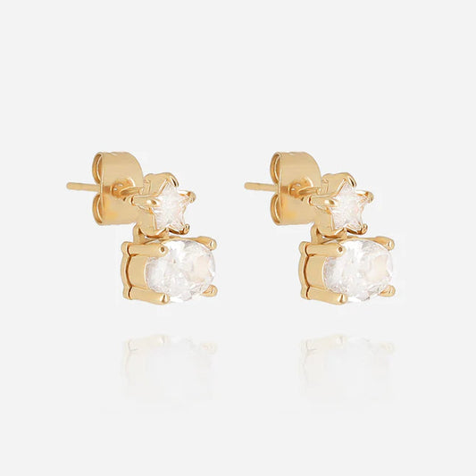 Boucles d’oreilles Gioia ZAG en acier inoxydable doré avec étoile et zirconiums blancs