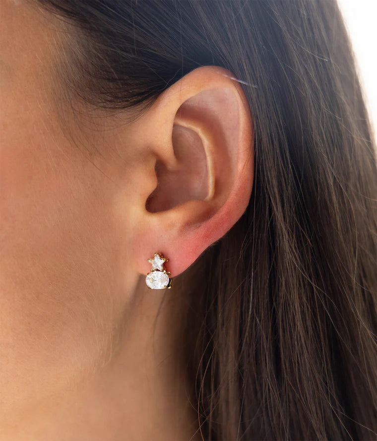 Boucles d’oreilles Gioia ZAG en acier inoxydable doré avec étoile et zirconiums blancs