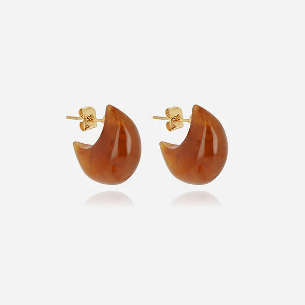 Boucles d’oreilles Glow ZAG en résine effet ambre et acier inoxydable doré