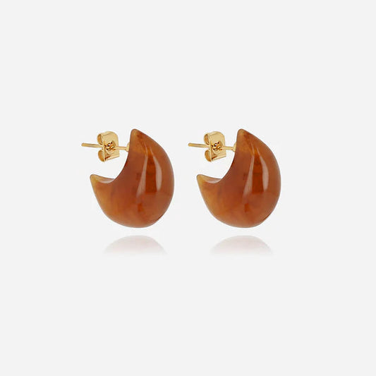 Boucles d’oreilles Glow ZAG en résine effet ambre et acier inoxydable doré