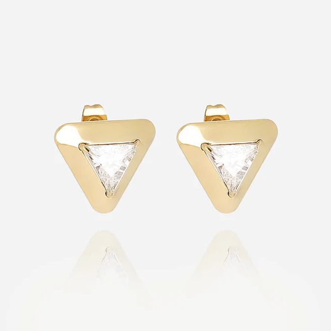 Boucles d’oreilles Goki ZAG en acier inoxydable doré avec zircon triangulaire