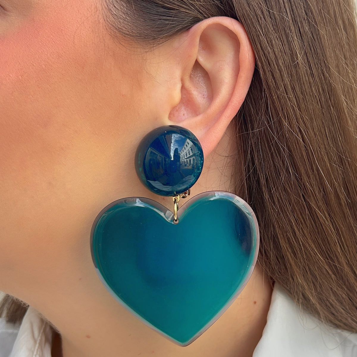 Boucles d’oreilles Heart Bleu Canard Francine Bramli Paris – Divinity Sète