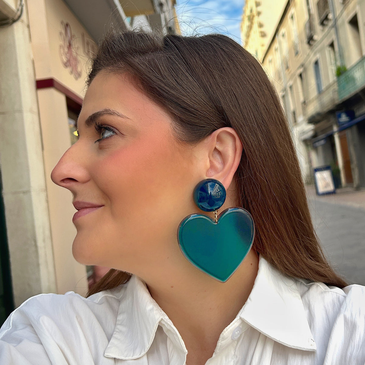 Boucles d’oreilles Heart Bleu Canard Francine Bramli Paris – Divinity Sète