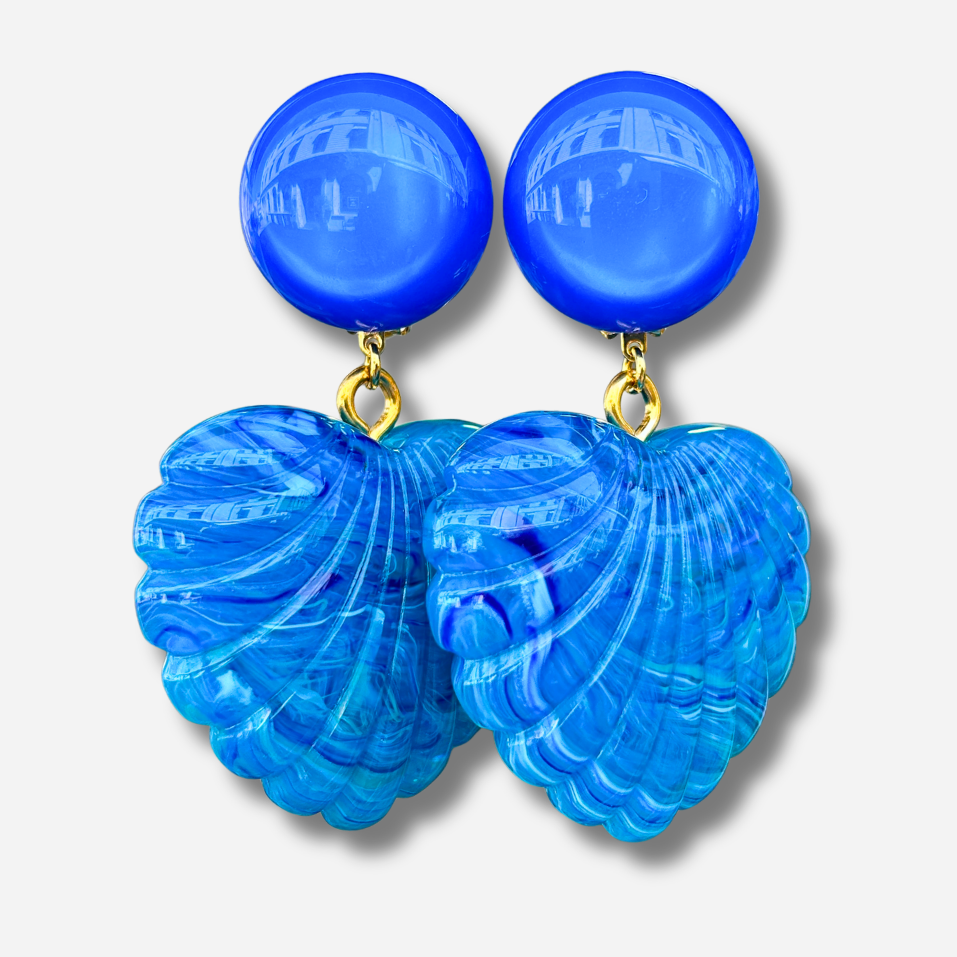 Boucles d'oreilles Heart Bleu Francine Bramli Paris cœur bleu translucide et cabochon bleu électrique
