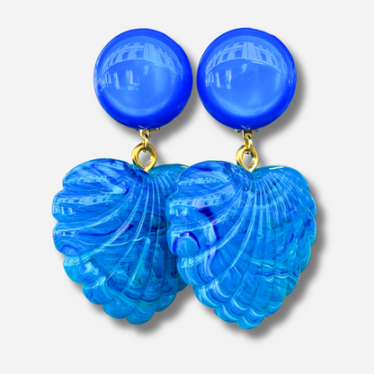 Boucles d'oreilles Heart Bleu Francine Bramli Paris cœur bleu translucide et cabochon bleu électrique