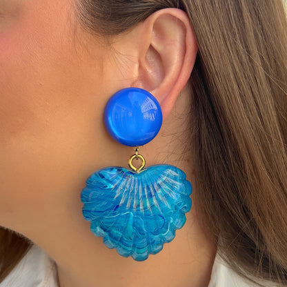 Boucles d'oreilles Heart Bleu Francine Bramli Paris cœur bleu translucide et cabochon bleu électrique