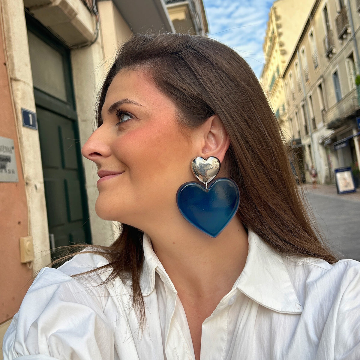 Boucles d’oreilles Heart Bleu Silver Francine Bramli Paris – Divinity Sète