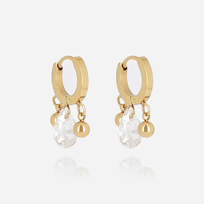 Boucles d’oreilles Isernia ZAG en acier inoxydable doré avec zirconium ovale et pampilles dorées