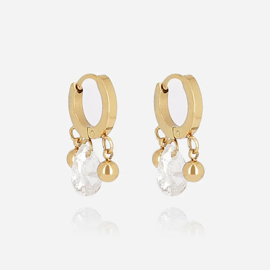 Boucles d’oreilles Isernia ZAG en acier inoxydable doré avec zirconium ovale et pampilles dorées