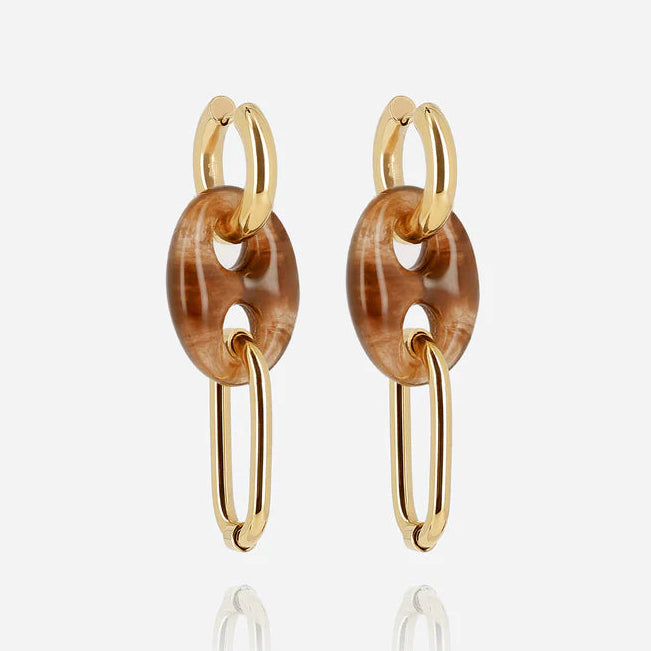 Boucles d’oreilles Ivy ZAG en acier inoxydable doré et résine marbrée