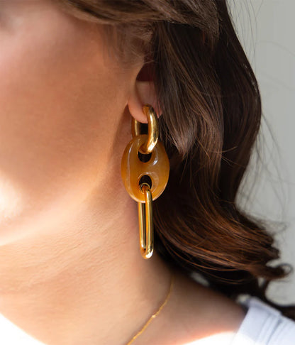 Boucles d’oreilles Ivy ZAG en acier inoxydable doré et résine marbrée