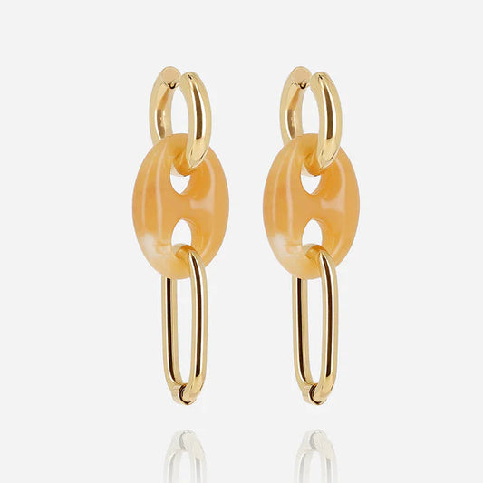Boucles d’oreilles Ivy ZAG en acier inoxydable doré et résine marbrée