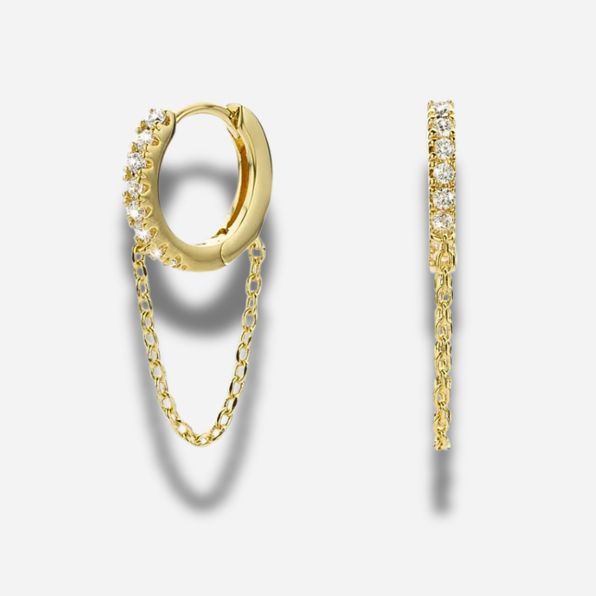 Boucles d’oreilles Jaipur Mya Bay créoles dorées avec chaîne fine et strass