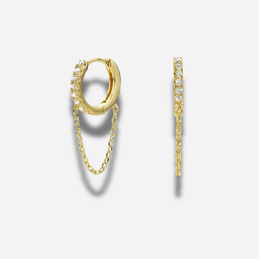 Boucles d’oreilles Jaipur Mya Bay créoles dorées avec chaîne fine et strass
