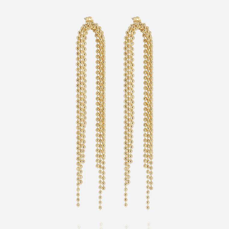 Boucles d’oreilles Judy ZAG en acier inoxydable doré avec longues chaînes perlées en cascade