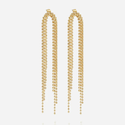 Boucles d’oreilles Judy ZAG en acier inoxydable doré avec longues chaînes perlées en cascade