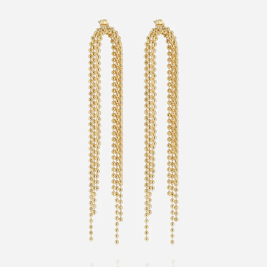 Boucles d’oreilles Judy ZAG en acier inoxydable doré avec longues chaînes perlées en cascade