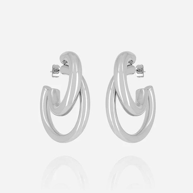 Boucles d’oreilles Kaylee ZAG en acier inoxydable avec double anneaux entrelacés dorés ou argentés