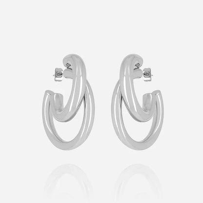 Boucles d’oreilles Kaylee ZAG en acier inoxydable avec double anneaux entrelacés dorés ou argentés