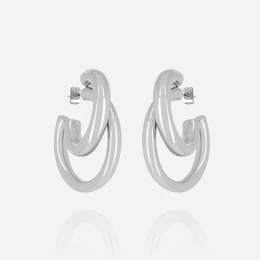 Boucles d’oreilles Kaylee ZAG en acier inoxydable avec double anneaux entrelacés dorés ou argentés