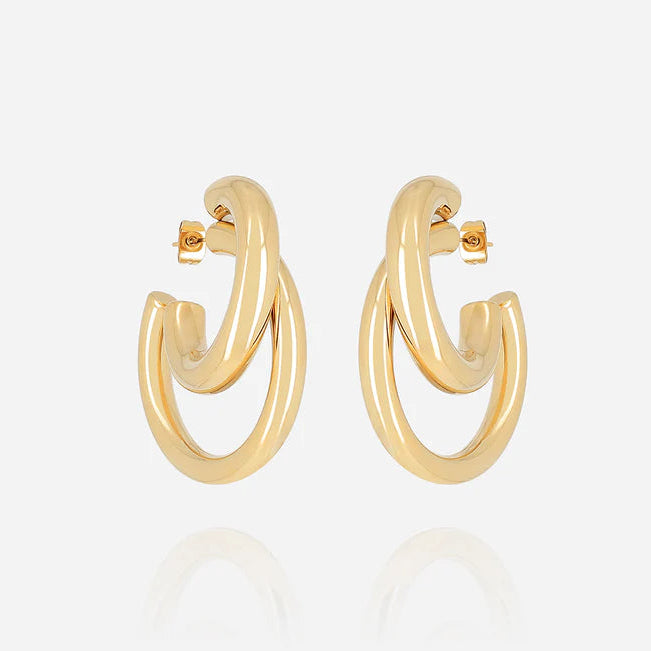 Boucles d’oreilles Kaylee ZAG en acier inoxydable avec double anneaux entrelacés dorés ou argentés