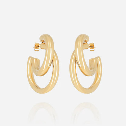 Boucles d’oreilles Kaylee ZAG en acier inoxydable avec double anneaux entrelacés dorés ou argentés