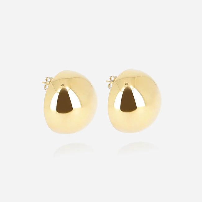 Boucles d’oreilles Kleeva ZAG en acier inoxydable doré avec forme ronde bombée