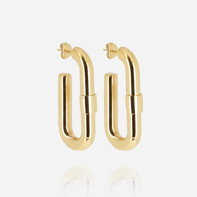 Boucles d’oreilles Lafra ZAG en acier inoxydable doré en forme de grand maillon allongé