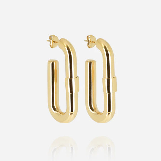 Boucles d’oreilles Lafra ZAG en acier inoxydable doré en forme de grand maillon allongé