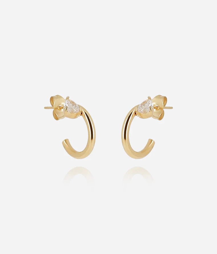 Boucles d’oreilles Laureto Zag créoles dorées avec cristal et chaînes pendantes