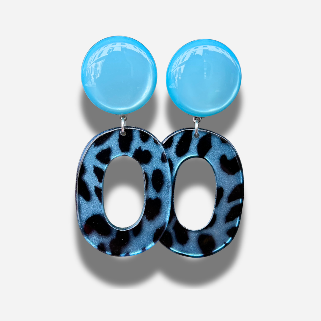 Boucles léopard bleu Francine Bramli Paris boucles colorées tendance