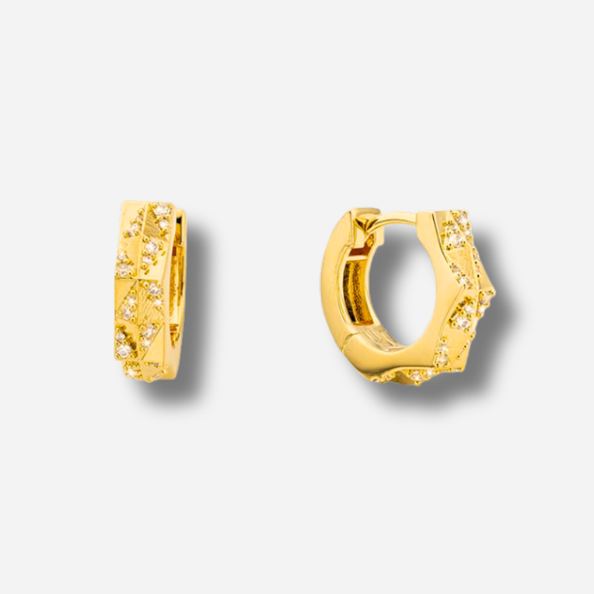 Boucles d’oreilles London Mya Bay créoles dorées géométriques serties de strass