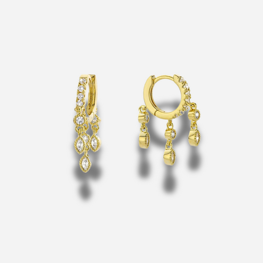 Boucles d’oreilles London Mya Bay créoles dorées géométriques serties de strass